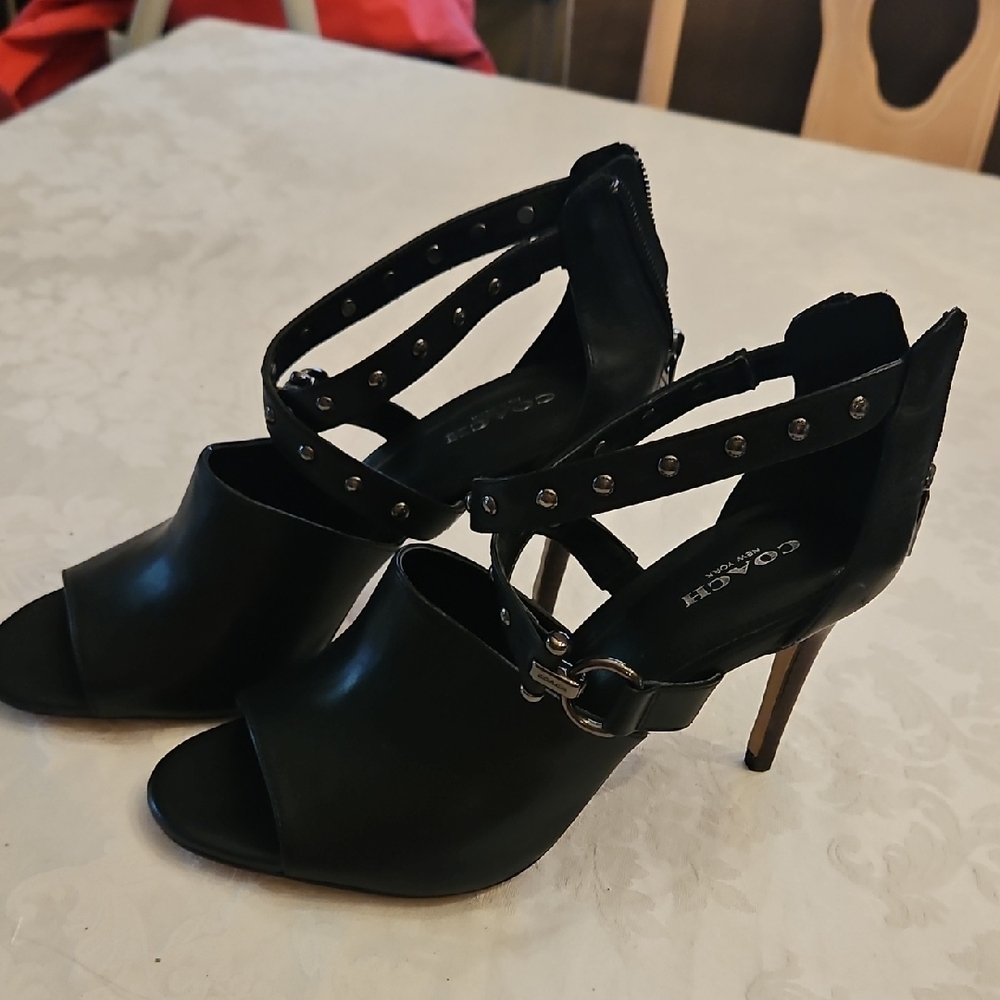 Coach STUDDED Strappy Sandals With 3.5" Heel And Back Zipper